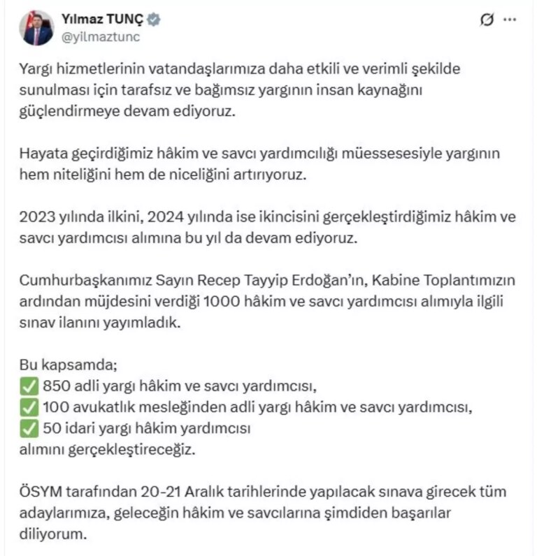 adalet bakani tunc bin hakim ve savci yardimcisi alimiyla ilgili sinav ilanini yayimladik zwwLhLZm.jpg